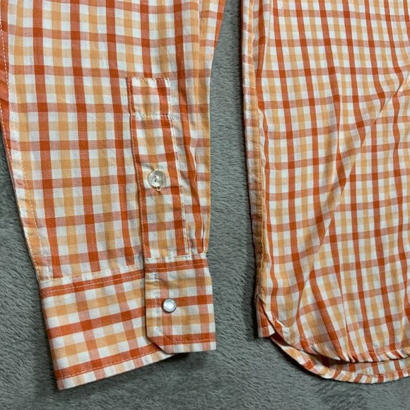 Levis Western Shirt Mens Large Pearl Snap Cowboy Country Retro Orange Plaid Stri - Picture 8 of 13